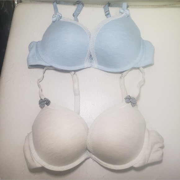 Tommy Hilfiger Bras 2-The Glimpse Plunge Bra@34B, 1-Oatmeal 1-Lt BluePreowned - Picture 1 of 4